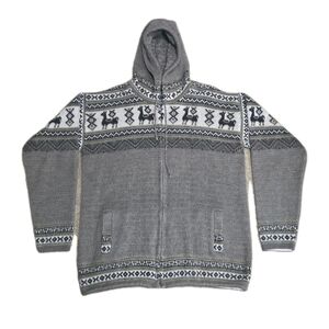 Yari Artesanias Llama Design Wool Hooded Sweater XLarge Full Zip Up Ecuador